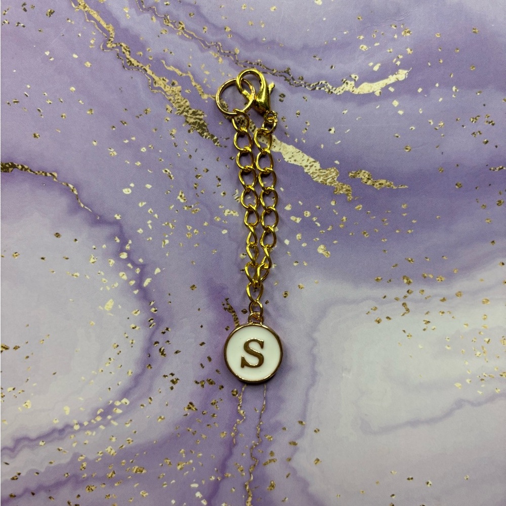 Handmade initial “S” white and gold water bottle tumblr charm